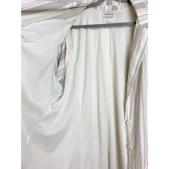 Torrid 3X  Plus Linen-Blend Blazer Jacket Beige Stripe Lined Pockets Fall Layers - Picture 4 of 8